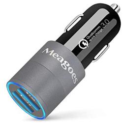 Meagoes Fast USB Car Charger, Quick Charge 3.0 & 3A Dual Charging Ports Cigarette Lighter Adapter, Compatible with Samsung Galaxy S20 Plus/S10/S9/S8/S7/Note, Apple iPhone 11 Pro/Max/XS/X/XR/8, Moto/LG