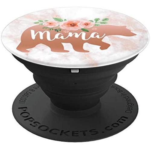 Mama Bear | Trendy Watercolor Pink Roses On Rose Background PopSockets Grip and Stand for Phones and Tablets