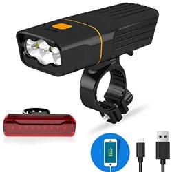 Spritech USB Rechargeable Bike Light Set,1000 Lumens 3 LED Bicycle Front Light with Power Bank Function and Back Rear Light, IPX5 Waterproof Road/Mountain/City Cycling Commuter Flashlight