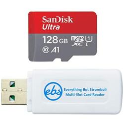 SanDisk 128GB Ultra MicroSD Memory Card Works with LG G6, LG V30, Q6, G5, G4, K40, Phoenix 4 Cell Phone (SDSQUAR-128G-GN6MN) Bundle with (1) Everything But Stromboli Micro Card Reader