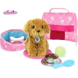 Sophias Pets for 18" Dolls, Complete Puppy Dog Play Set, Perfect Doll Toy for 18" American Girl Dolls & More! Cuddly Dog, Leash, Carrier, Bed, Food & Play Dog Accessories by