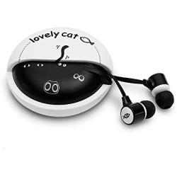 QearFun Stereo in Ear Cat Earphones Kids Earbuds with Microphone with Earphone Storage Case for iPhone Samsung MP3 iPod PC Music (Black)