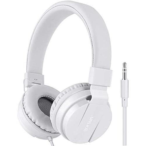 Kids Headphones, gorsun Lightweight Stereo Foldable Wired Headphones Volume Limited for Kids Adults Adjustable Headband Headset for Cellphones Smartphones iPhone Laptop Computer Mp3/4 Earphones(White)