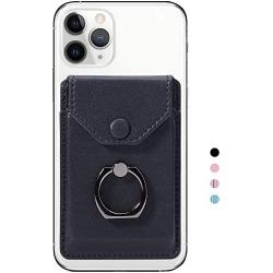 YUNCE Ring Stand Stick on Wallet Cell Phone Slim Leather Wallet Stick on Wallet Credit Card RFID Blocking Sleeve Black