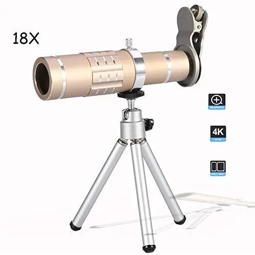 Fosa Cell Phone Camera Lens Kit Universal 18X Optical Zoom Telephoto Telescope Lens with Tripod(Gold) Fosa Cell Phone Camera Lens Kit Universal 18X Optical Zoom Telephoto Telescope Lens with Tripod(Gold)