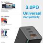 USB C Charger, Baseus 65W 3 Port PD 3.0 [GaN Tech] Type C Fast Charger Adapter Power Delivery Foldable Adapter, USB Wall Charger for MacBook (Black)