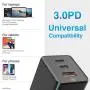 USB C Charger, Baseus 65W 3 Port PD 3.0 [GaN Tech] Type C Fast Charger Adapter Power Delivery Foldable Adapter, USB Wall Charger for MacBook (Black)