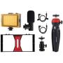 Smartphone Video Rig Kit PULUZ Smartphone Video Grip with Microphone + Video Light + Cold Shoe Tripod Head + Mini Tripod for iPhone Samsung and Most Phones Within 7-inch Screen (Red)