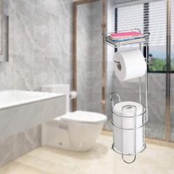 FTGO Metal Freestanding Toilet Paper Holder, Can Store 3 Spare Rolls of Toilet Paper, Dispenser with Mobile Phone Storage Rack, Mobile Phone -Bathroom Storage Rack