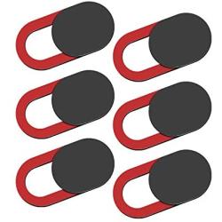 Webcam Camera Cover Slide 0.02-Inch Ultra-Thin Webcam Cover Blocker for MacBook, iMac, Laptop, Desktop, Pc, iPad, iPhone, Smartphone Protect Your Visual Privacy and Security (Black/Red-6 Pack)