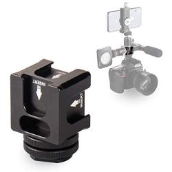 Hot Shoe Camera Mount Adapter - Aluminium Quadruple Cold Shoe Adapter for Lights, LED Monitors, Microphones, Audio Recorder & Studio Flash Video Camera