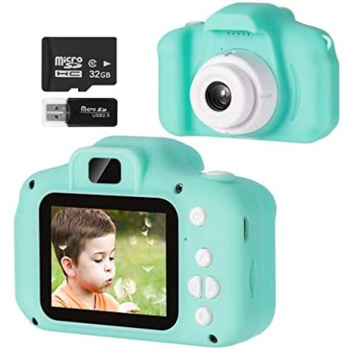 Vbepos Kids Camera, Digital Video Camera Toys for 3-12 Year Old Boys Girls, 1080P HD Action Camera Toddler Recorder Gift with 32GB SD Card for Indoor Outdoor Party Games, Green