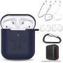 amasing AirPods Case 7 in 1 for Airpods 1&2 Accessories Kits Protective Silicone Cover for Airpod Gen1 2 (Front Led Visible) Included 2 Ear Hook /2 Staps/1 Clips Tips Grips/1 Zipper Box (Blue)