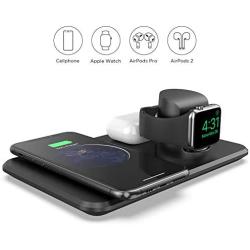 LETSCOM Wireless Charger,3 in 1 Qi-Certified 15W Fast Charging Station for Apple Watch, AirPods, Wireless Charging Dock Compatible with iPhone 11/11 Pro/XS Max/XR/XS/X/iWatch Series(NO QC3.0 Adapter)