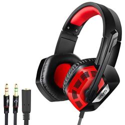 Gaming Headset,Sonku 3.5mm Wired Bass Stereo Noise Isolation Gaming Headphones with Microphone for PS4,Cellphone,Laptop Computer and so on-Volume Control(Black and Red)