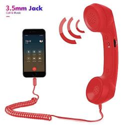 Cell Phone Handset,Retro Telephone Handset Anti Radiation Receivers 3.5MM for iPhone iPad,Mobile Phones,Computer Black (Red)