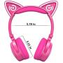 MindKoo Bluetooth Headphones Over-Ear Wireless Headphones Cat Ear Headphones with LED Light Foldable Built-in Microphone and Volume Control for PC Cell Phones Kids Teenager Boys Girls Adults Hot Pink