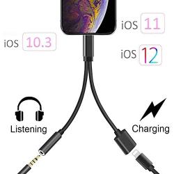 Aristokool Headphone Adapter Compatible with iPhone Xs/Xs Max/XR/11/11Pro 8/8 Plus/X /7/7 Plus,Listen to Music Adapter Audio and Charge 3.5mm Splitter Converter Compatible with Adaptor Charger(Black)