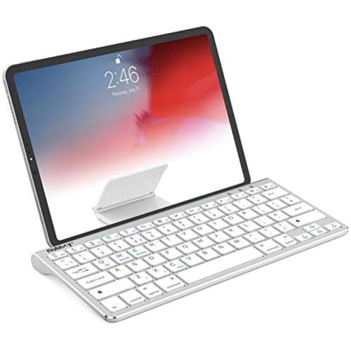 Nulaxy KM13 Wireless Bluetooth Keyboard with Sliding Stand Compatible with Apple iPad iPhone Samsung Android Windows Tablets Phones Keyboard - Silver