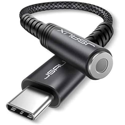 USB Type C to 3.5mm Female Headphone Jack Adapter, JSAUX USB C to Aux Audio Dongle Cable Cord Compatible with Pixel 4 3 2 XL, Samsung Galaxy S20 Ultra Z Flip S20+ Note 10 S10 S9 Plus, iPad Pro(Black)