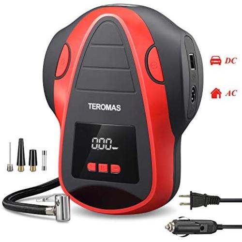 TEROMAS Tire Inflator Air Compressor, Portable DC/AC Air Pump for Car Tires 12V DC and Other Inflatables at Home 110V AC, Digital Electric Tire Pump with Pressure Gauge
