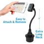 Macally Car Cup Holder Magnetic Phone Mount with for Extra Long Neck & 2 Metal Plates for iPhone 11 Max Pro Xs Max XR X 8 Plus 7 Plus 6S 6 Plus, Samsung Galaxy S10 S9 Note & Most Cell Phones