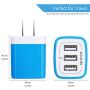 USB Charger Multi Port, Ailkin Micro USB Charger Charging Block USB Wall Plug Travel Charger Outlet Fast Charger Brick USB Charging Block Compatible iPhone iPad, iPhone, and iWatch (Blue/3Port)