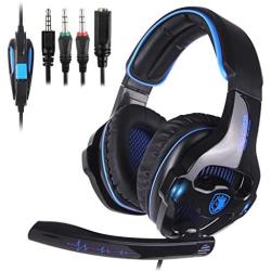 SADES SA810GT Stereo Gaming Headset for Xbox One/PS4/PC Noise Cancelling Over Ear Headphones with Mic, LED Light & 3.5mm Jack & Bass Surround & Volume Control & Soft Earpads