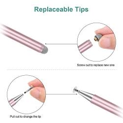Universal Disc Stylus Pens, 2 in 1 Capacitive Stylist Pens for All Capacitive Touch Screens Cell Phones, iPad, Tablet, Laptops with 6 Replacement Tips by Molichang (2 Pcs) (Black/Rose Gold)