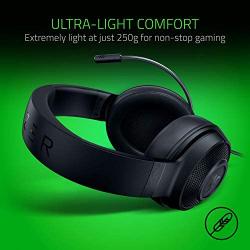 Razer Kraken X Ultralight Gaming Headset: 7.1 Surround Sound Capable - Lightweight Frame - Integrated Audio Controls - Bendable Cardioid Microphone - For PC, Xbox, PS4, Nintendo Switch - Classic Black