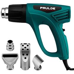 Heat Gun Dual Temperature Settings, PRULDE N2190 1500W Hot Air Gun 800°F - 1112°F, Overload Protection with 4 Metal Nozzle Attachments for Shrink Wrapping/Tubing, Paint Removal