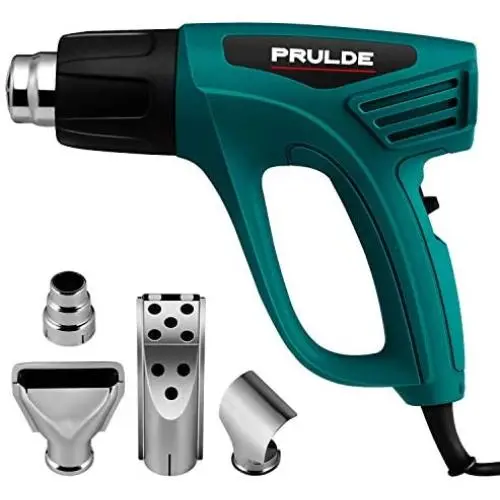 Heat Gun Dual Temperature Settings, PRULDE N2190 1500W Hot Air Gun 800°F - 1112°F, Overload Protection with 4 Metal Nozzle Attachments for Shrink Wrapping/Tubing, Paint Removal Heat Gun Dual Temperature Settings, PRULDE N2190 1500W Hot Air Gun 800°F - 1112°F, Overload Protection with 4 Metal Nozzle Attachments for Shrink Wrapping/Tubing, Paint Removal