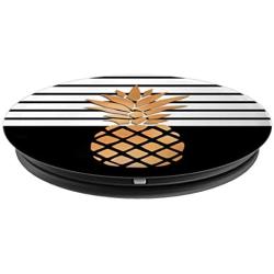 Golden Pineapple On Stripes White And Black Design PopSockets Grip and Stand for Phones and Tablets