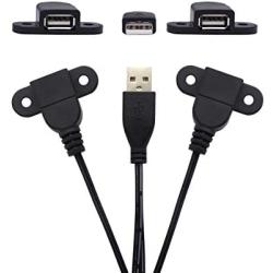 USB 2.0 Male to Dual Female Charging Extension Cable, Furniture nightstand USB Charging Port, Panel Mount Cable with Screw Hole Used for:Mobile Phones,Table Lamps,Portable Power and More 5 ft (1pc)