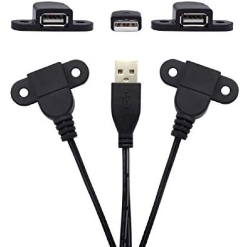 USB 2.0 Male to Dual Female Charging Extension Cable, Furniture nightstand USB Charging Port, Panel Mount Cable with Screw Hole Used for:Mobile Phones,Table Lamps,Portable Power and More 5 ft (1pc)