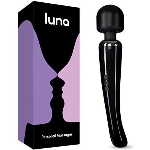 Luna Premium Rechargeable Personal Wand Massager - Large Edition - 20 Powerful Vibration Patterns & 8 Speeds - Perfect for Muscle Tension, Back, Neck Relief, Soreness, Recovery - All Black