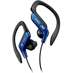 JVC Clip Style Headphone Blue and White Lightweight and Comfortable Ear Clip. Splash Proof Water resistant Powerful Sound with Bass Boost HAEB75A