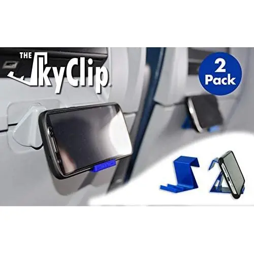 The SkyClip - (Blue, 2 Pack) Airplane Cell Phone Seat Back Tray Table Clip and Sturdy Phone Stand, Compatible with iPhone, Android, Tablets, and Readers The SkyClip - (Blue, 2 Pack) Airplane Cell Phone Seat Back Tray Table Clip and Sturdy Phone Stand, Compatible with iPhone, Android, Tablets, and Readers