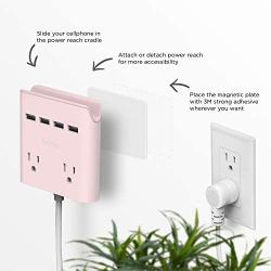 Multi Plug Outlet Extender & Splitter: iHome PowerReach 6ft Extension Cord with 2 Outlets & 4 USB Ports for Multiple Smartphone Charging - Desktop/Magnetic Wall Mounting Charger (Pink)