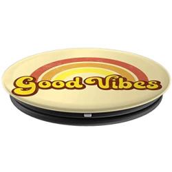 Retro, Hippie, Hippy, Rainbow Yellow GOOD VIBES PopSockets Grip and Stand for Phones and Tablets