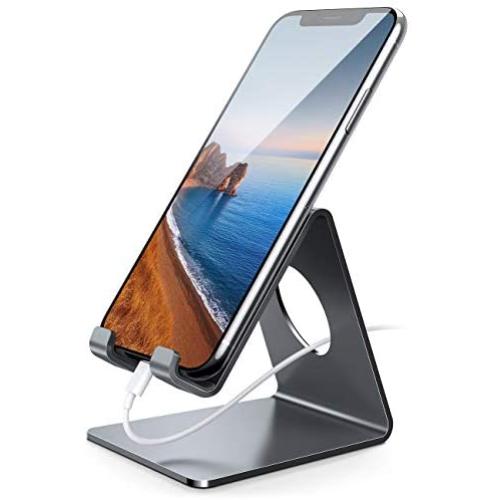 Lamicall Cell Phone Stand, Phone Dock : Cradle, Holder, Stand Compatible with Switch, All Android Smartphone, Phone 11 Pro Xs Xs Max Xr X 8 7 6 6s Plus 5 5s 5c Charging, Accessories Desk - Gray