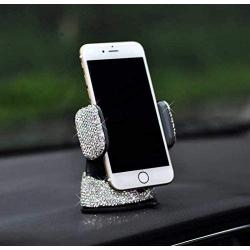 TISHAA Bling Car Phone Mount –Stand Suction Holder Rhinestone Crystal Glitter Universal Air Vent 360 Adjustable Windshield Dashboard Cute Accessories iPhone Android (White 360)