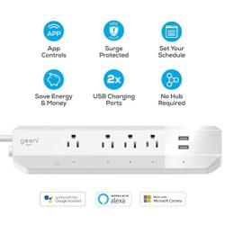 Geeni 4 Smart Surge Protector (2 USB Outlets) – No Hub Wireless Remote Control and Timer –Works with Amazon Alexa, Google Assistant & Microsoft Cortana, Requires 2.4 GHz Wi-Fi, White