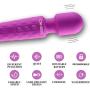 Personal Wand Massager with 8 Speeds 20 Vibration Modes USB Cordless Rechargeable Handheld Waterproof Powerful Massager Portable for Neck Back Shoulder Foot with Travel Bag - Purple