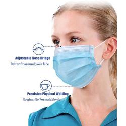 3-Layer Face Mask with Earloop Nose Stripe, Breathable Disposable Mask,Blue, 50Pcs