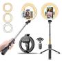 Selfie Ring Light with Tripod Stand and Cell Phone Holder for Live Stream/Makeup,Bluetooth Selfie Stick Tripod Stand with Light, Portable 5 Inch Ring Light