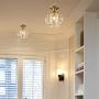 Crystal Chandelier, SOZOMO Elegant Gold Chandelier Lighting with E26 Bulb Socket and Pure Crystal Strings, Flush Mount Chandelier for Bedroom,Hallway,Bar,Kitchen and Bathroom.Plating Finished.
