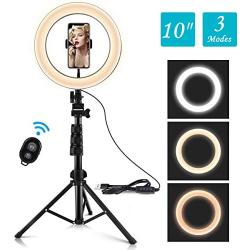 Ring Light 10.2" Selfie Light Ring with Adjustable Bracket (16.56 to 53.5) Remote Control 3 Light Modes &10 Brightness 120 Bulbs Dimmable Ringlight for YouTube Video/Live Stream/Makeup/Photography