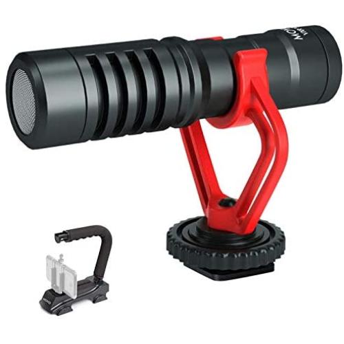 Movo VXR10 Microphone + Video Grip Handle Compatible with Smartphones and DSLR Cameras