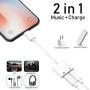 [Apple MFi Certified] 2 in 1 Dual Lightning iPhone Adapter & Splitter, Adapter Dual Converter Cable Headphone Music+Charge+Call+Volume Control Compatible for iPhone 11/11 Pro/XS/XR/X 8/7, iPad-iOS 13